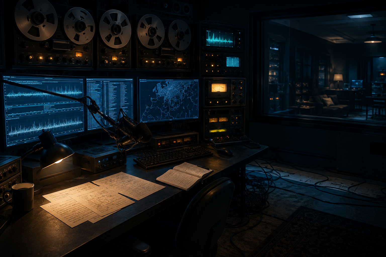 Dark recording and analysis room representing Captures.