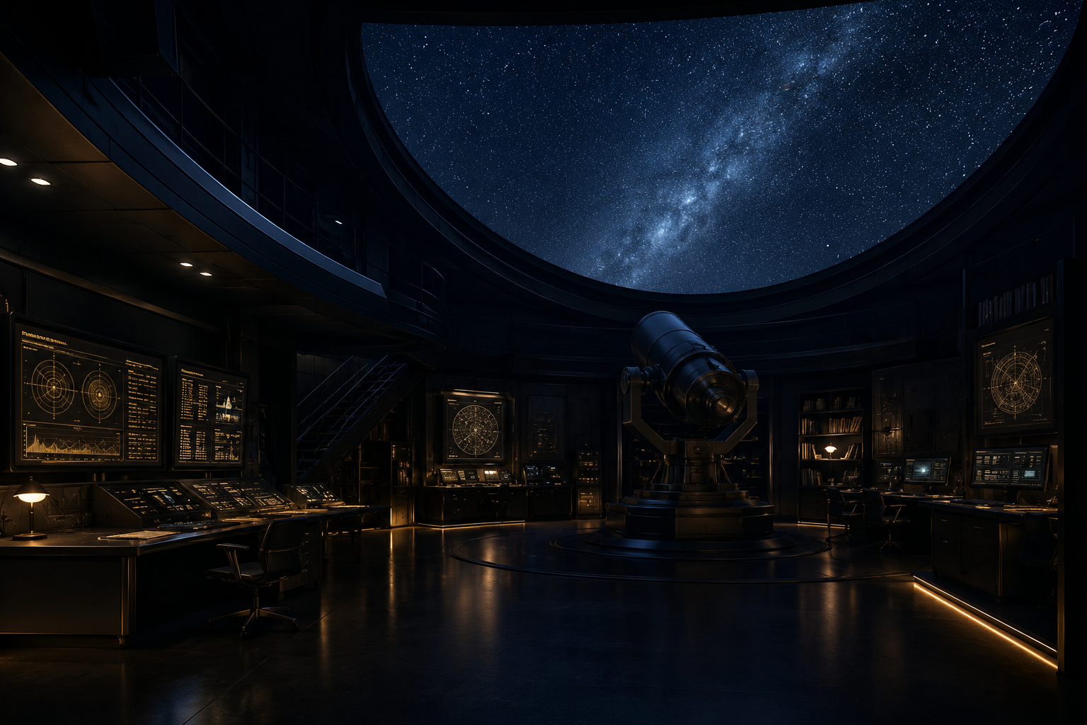 Dark observatory control room representing Observatory.